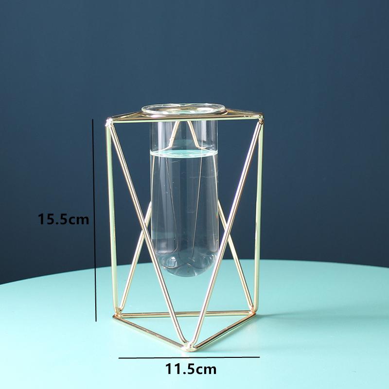 

1шт сучасна геометрична залізна скляна ваза трубка квіткова композиція гідропоніка рослинний тераріум домашній декор 15.5cm золотий