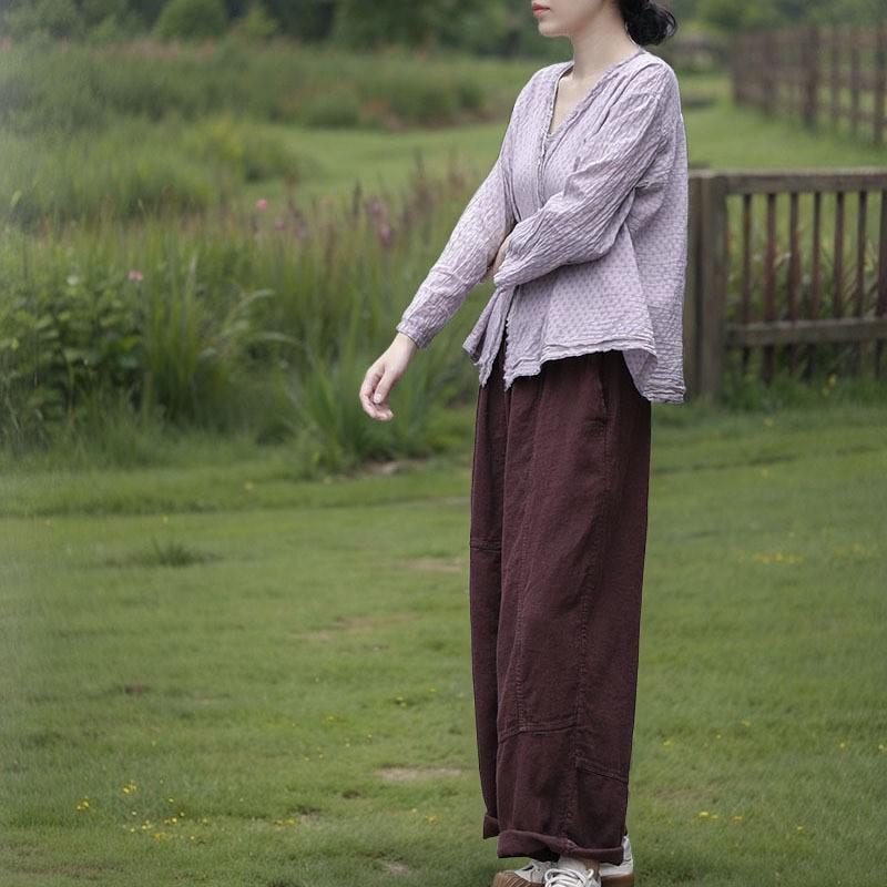 Johnature Women Chinese Style Shirts Tops V-Neck Long Sleeve Spring Blouses Patchwork Loose Vintage Shirts