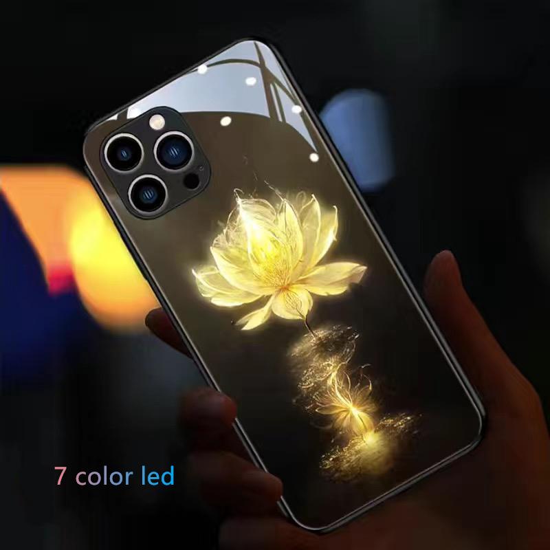 

Colorful Flower Luminous Mobile Phone Case For iPhone 15 14 13 12 11 Pro Max XR XS 7 8 16 Plus Voice Control Flash Phone Cove iPhone 13