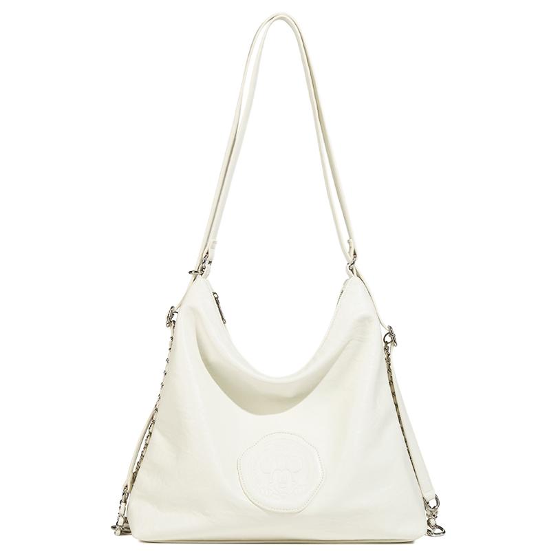 New Disney Mickey Series PU Double Shoulder Crossbody Tote Handbag, Shoulder Bag Large Women's Black/Silver/Cream White BMK-71278-2