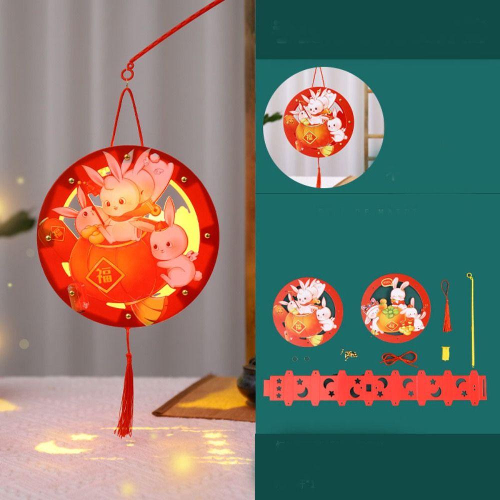 Chinese Handheld Rabbit  Lantern Handmade Light-Up Bunny Lantern  Mid-Autumn Festival
