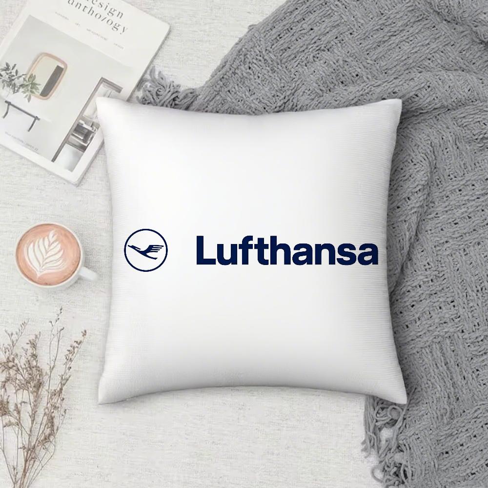 L-LufthansaS German Airlines Pillow Case Square Double-Sided Printing Short Plush Sofa Cushion Cover Bedroom