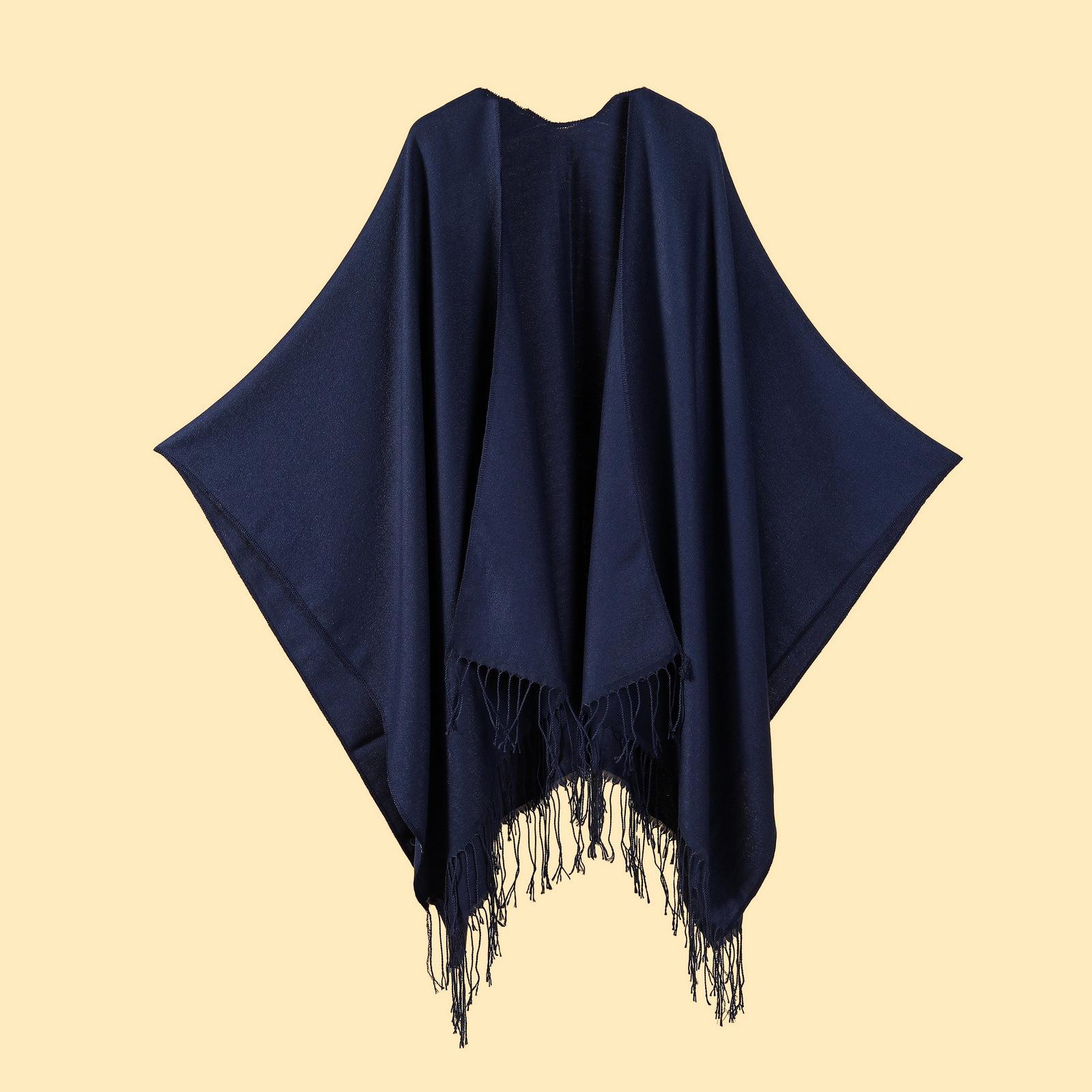 

Ladies Classic Monochrome Tassel Slit Shawl Scarf, Imitation Cashmere Knitted Cardigan One Size Темно-синій