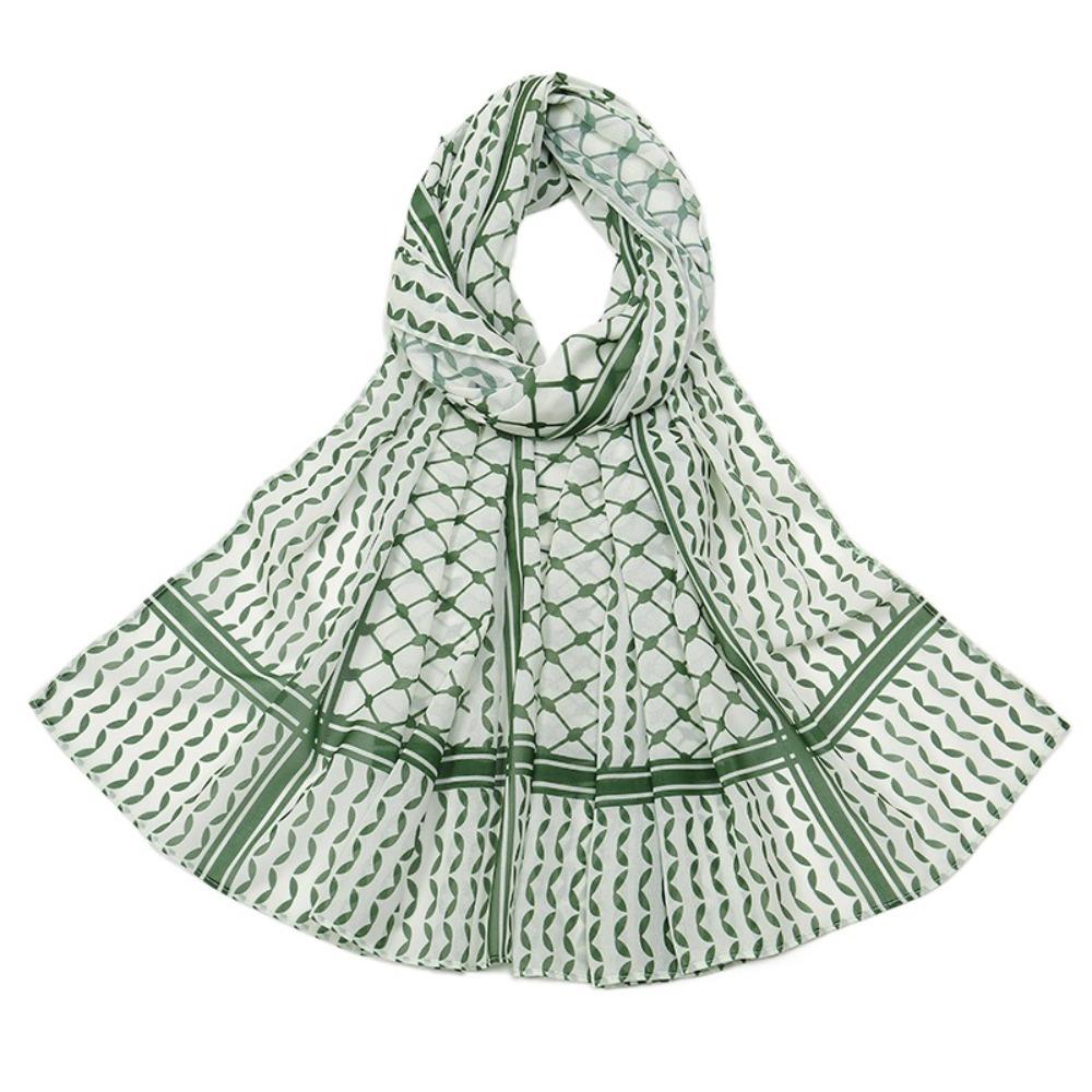 Long Chiffon Hijab Scarf Plaid Print Islamic Headscarf Fashion Keffiyel Headscarf  Party