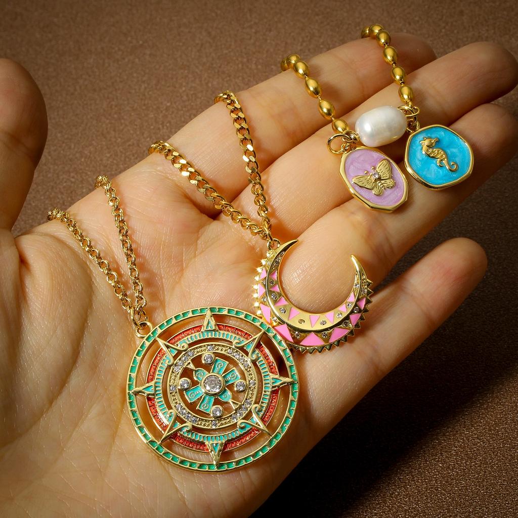 1 Piece Brass Concise Brass Moon Lighting Charms For Jewelry Making 18K Real Gold Plated Irregular Pentagram Star Enamel Pendant