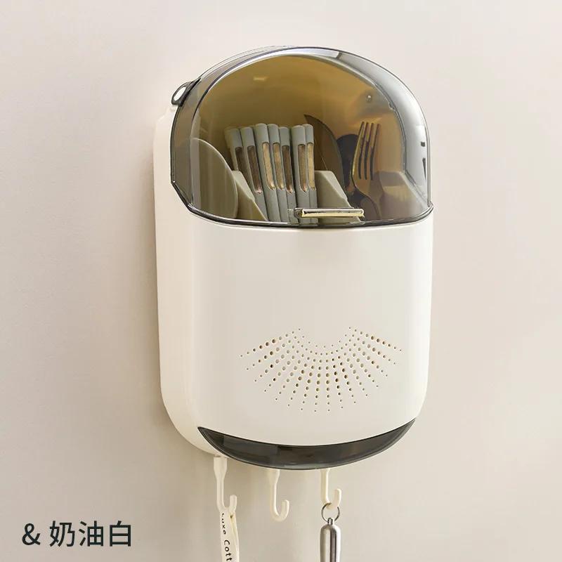 

Кухонный органайзер для столовых приборов, настенный держатель для хранения посуды с крышкой, пылезащитный органайзер для ложек и палочек для еды, сушилки белый