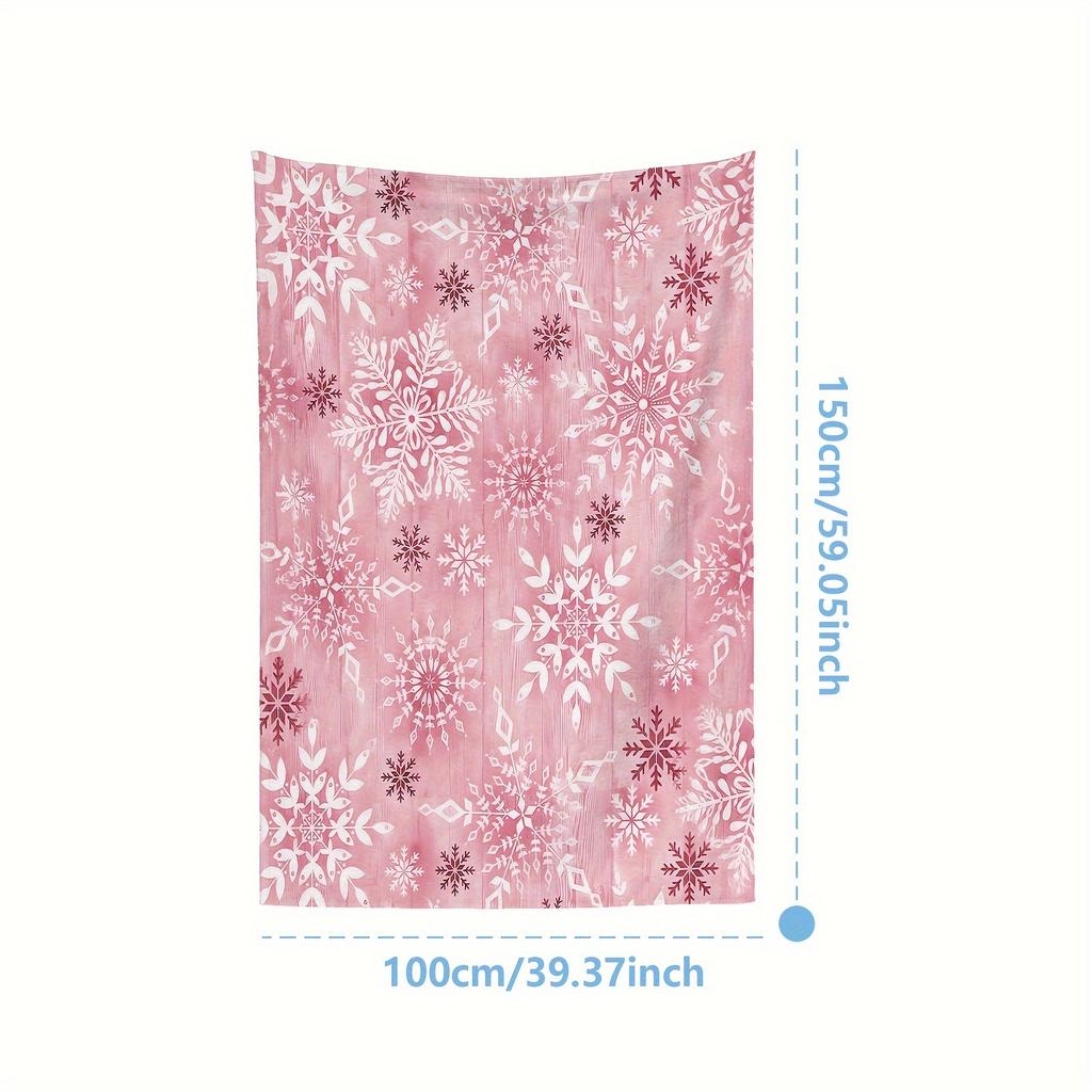 1pc Contemporary Style Pink Flannel Blanket, Digital Snowflake Print, Soft Throw for Christmas, Winter, Bedroom, Sofa, Living Ro