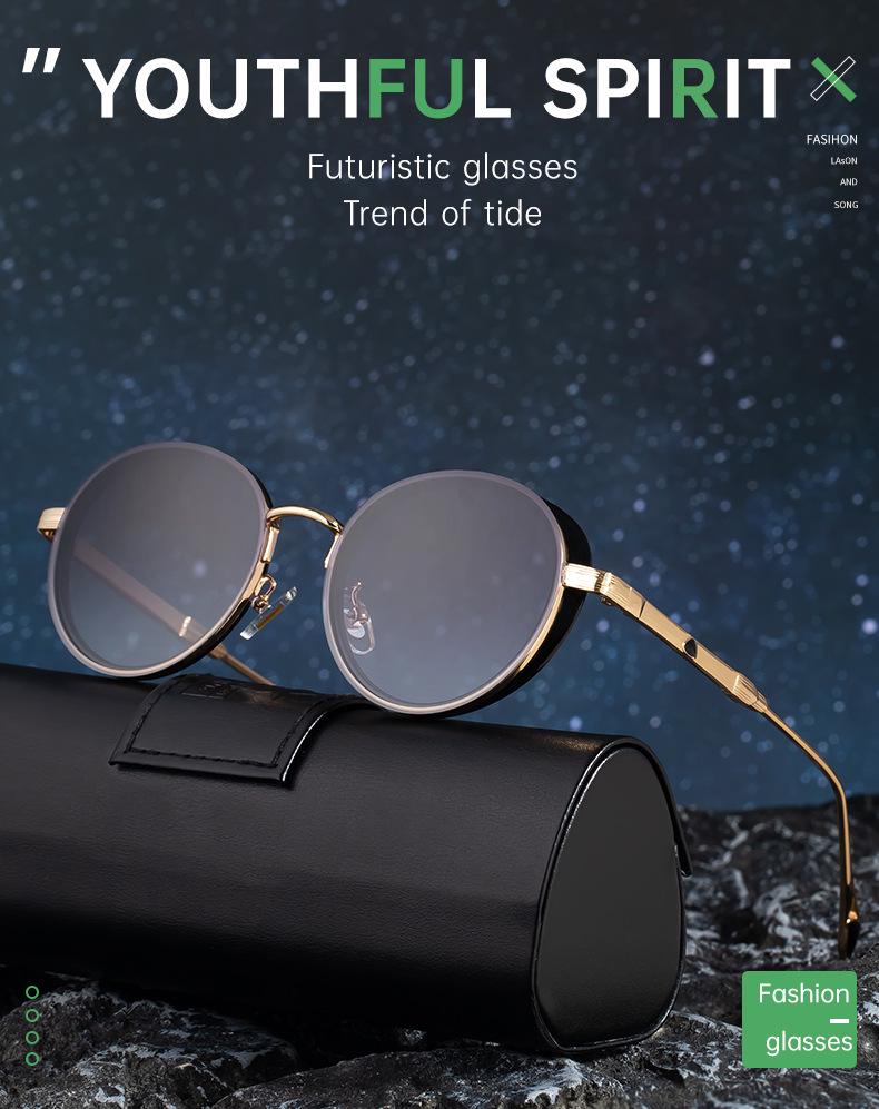 Trendiga runda steampunk-solglasögon för män med UV-skydd
