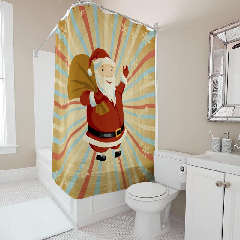 TU Santa Claus Shower Curtain Christmas Holiday Bathroom Decor Festive Holiday Decor Waterproof Fabric Shower Curtain Set