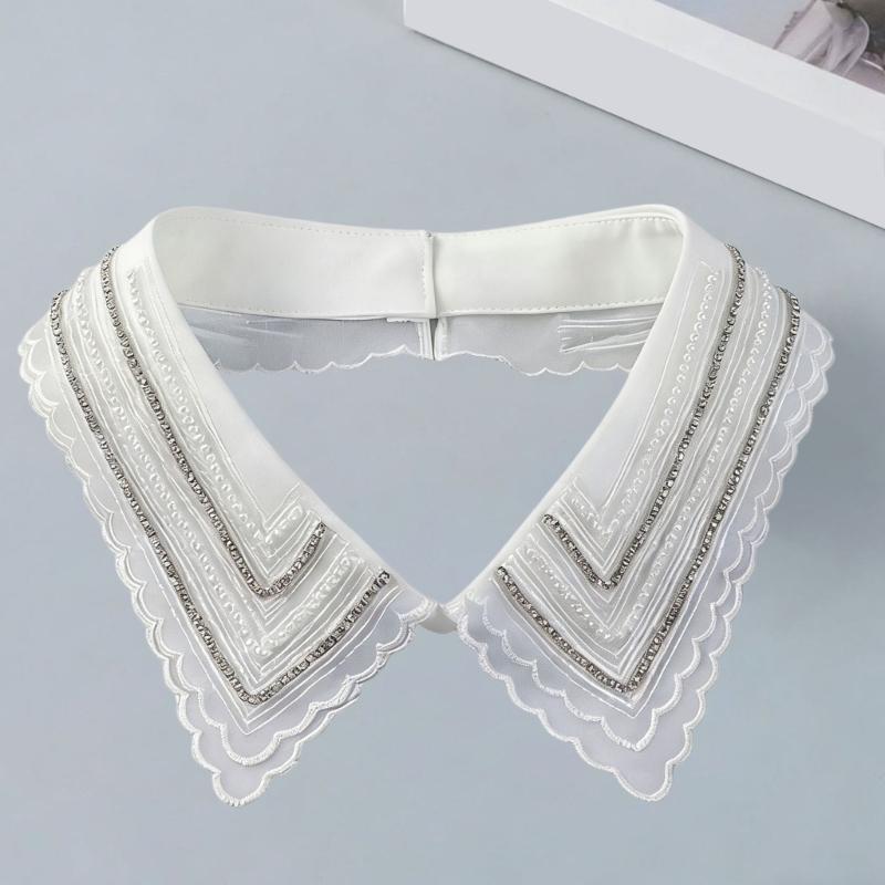 Jeweled Rhinestones False Collar Beaded Lace Spread Lapel Graceful Art Collar Sweet Shawl False Decorative Shawl
