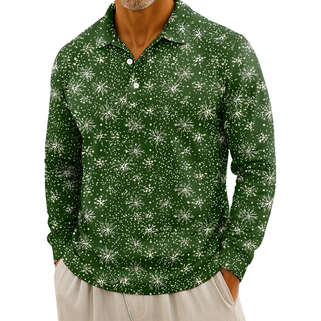 Men's Casual Christmas Print Button Long Sleeve Shirt