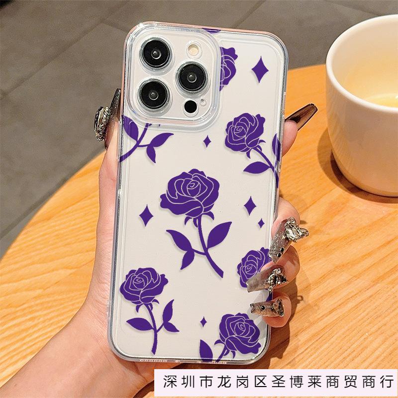 Purple Rose for iPhone11/12/13/14/15 Apple 16ProMax Transparent Phone Case X/xr