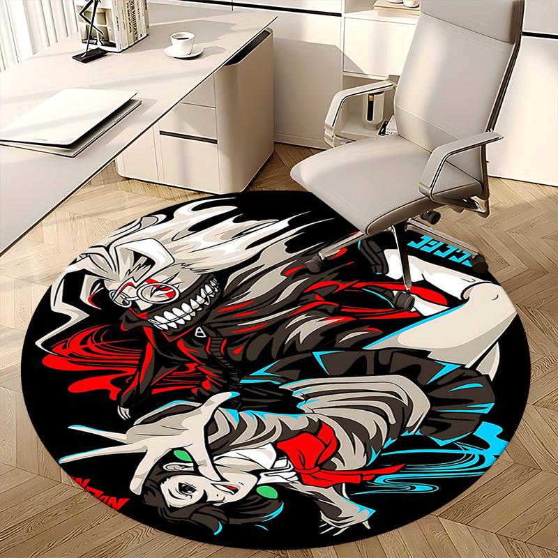 1pc Tokyo Ghoul Kaneki Ken & Touka Kirishima Design Round Carpet Office Chair Mat Non-Slip Rug Suitable for Home Decor, Living Room