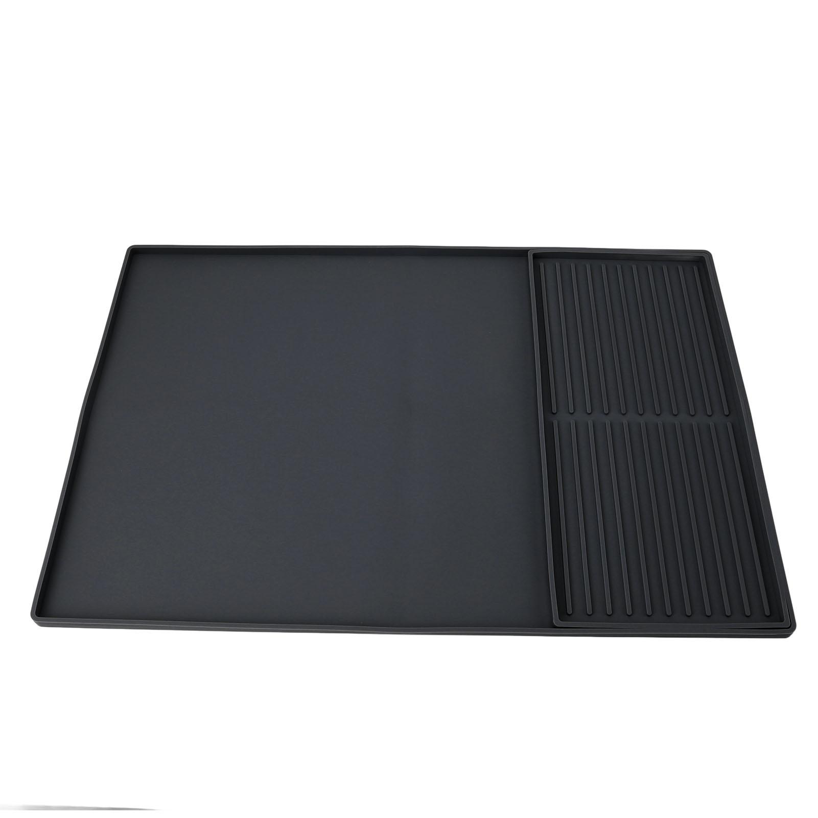 

Coffee Machine Bar Mat Heat Insulation Silicone Dual Zone Drying Mat and Drip Tray for Kitchen Countertop Black чёрный