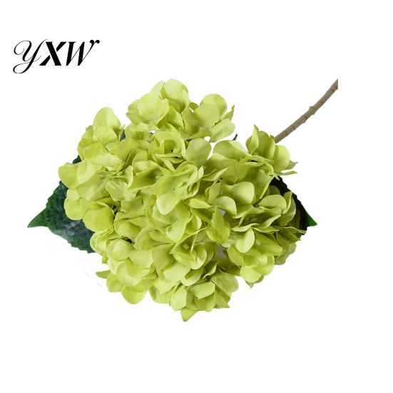 Realistic Fake Flowers Artificial Hydrangea with Green Leaves Stem Flower Wedding Faux Decor Home Office Table Centerpiece Floral Branch Arrangement