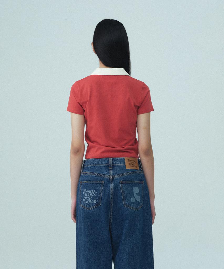 REST&RECREATION V-Neck Collar Top - Brick Red