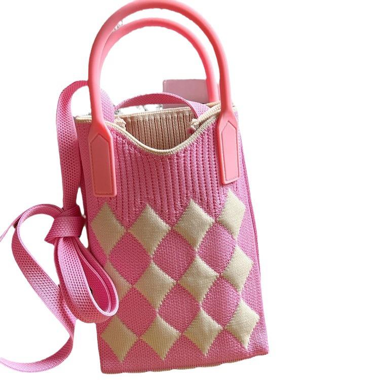 Plaid Cartoon Women's Crossbody Mini Bag: Cute, Lightweight, Knitted Phone Holder for Parent-Child Matching (2024)