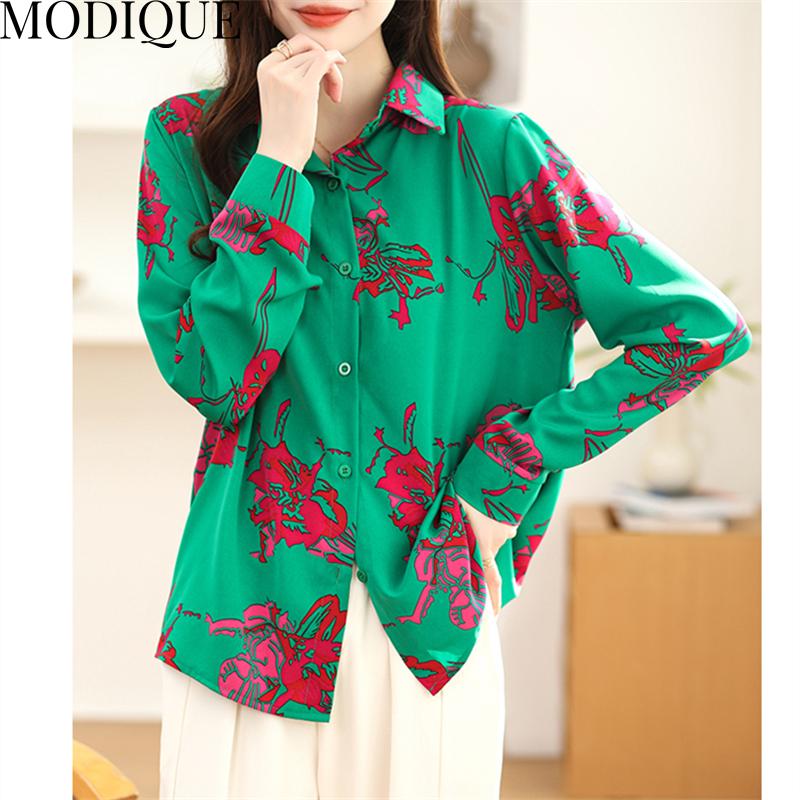 MODIQUE Jaro Léto Nadměrné velikosti Dámské Ležérní Volné Elegantní Sladké Bavlněné Květinové Halenky Košile Dámská Móda Oversize S Dlouhým Rukávem Kabáty