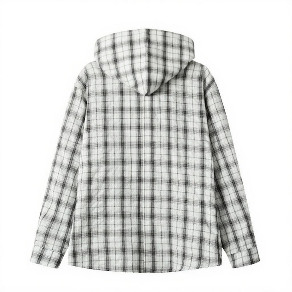 The New Long-sleeved Hooded Checkered Coat Has A Relaxed And Casual Style With Loose Buttons. It Is A Casual And Fashionable Hooded Sweatshirt