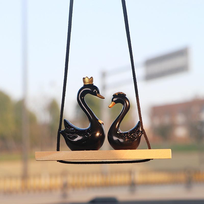 

Car Style Ins Rearview Mirror Hanging Ornament Resin Black White Swan Pendant чёрный