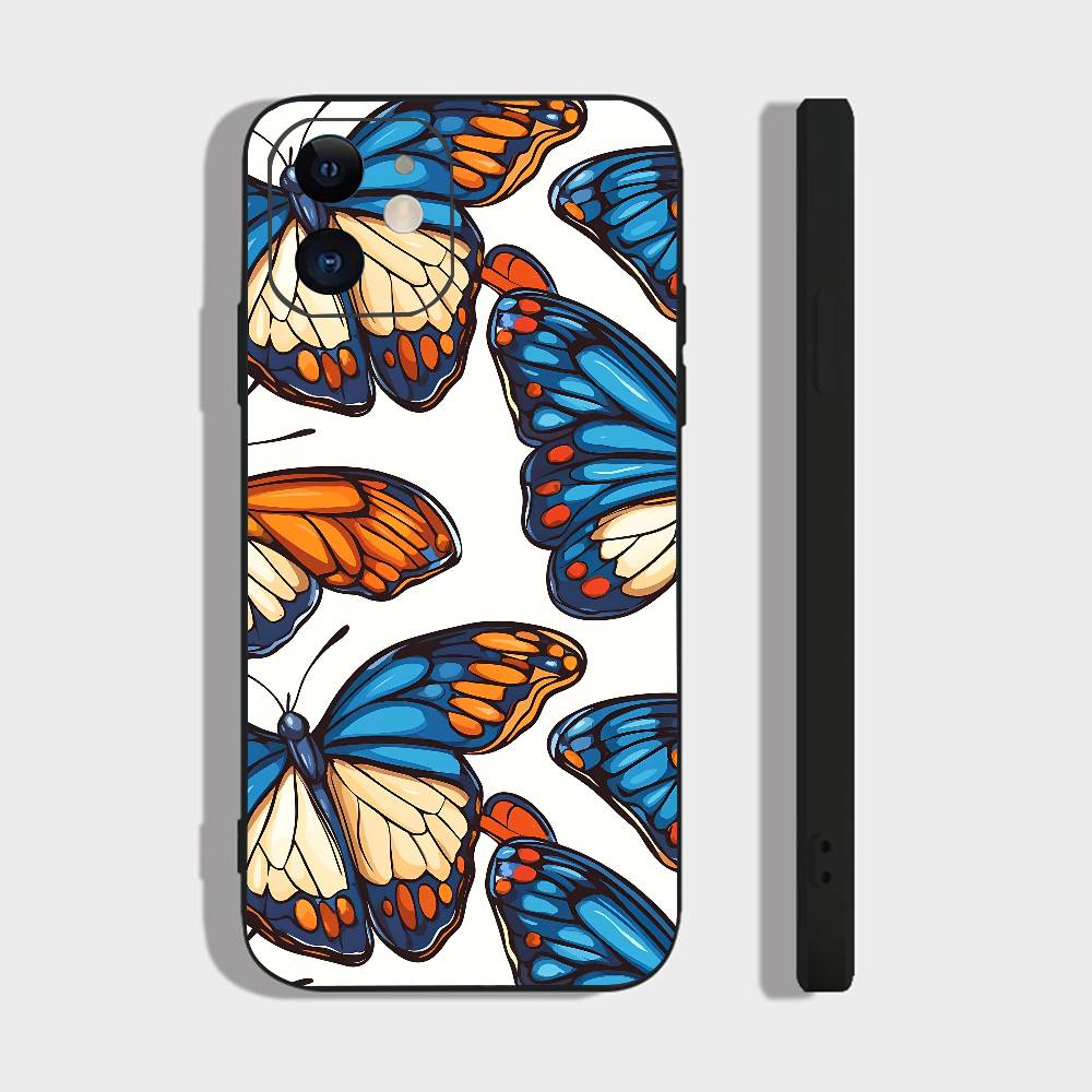 Art Butterfly For IPhone 15 16 14 Plus 13 12 11 17 Pro Max 17 Air Black Soft Phone Cover
