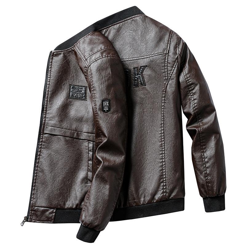 Large size men's leather jacket autumn new slim fit handsome popular men's clothing casual men's leather jacket