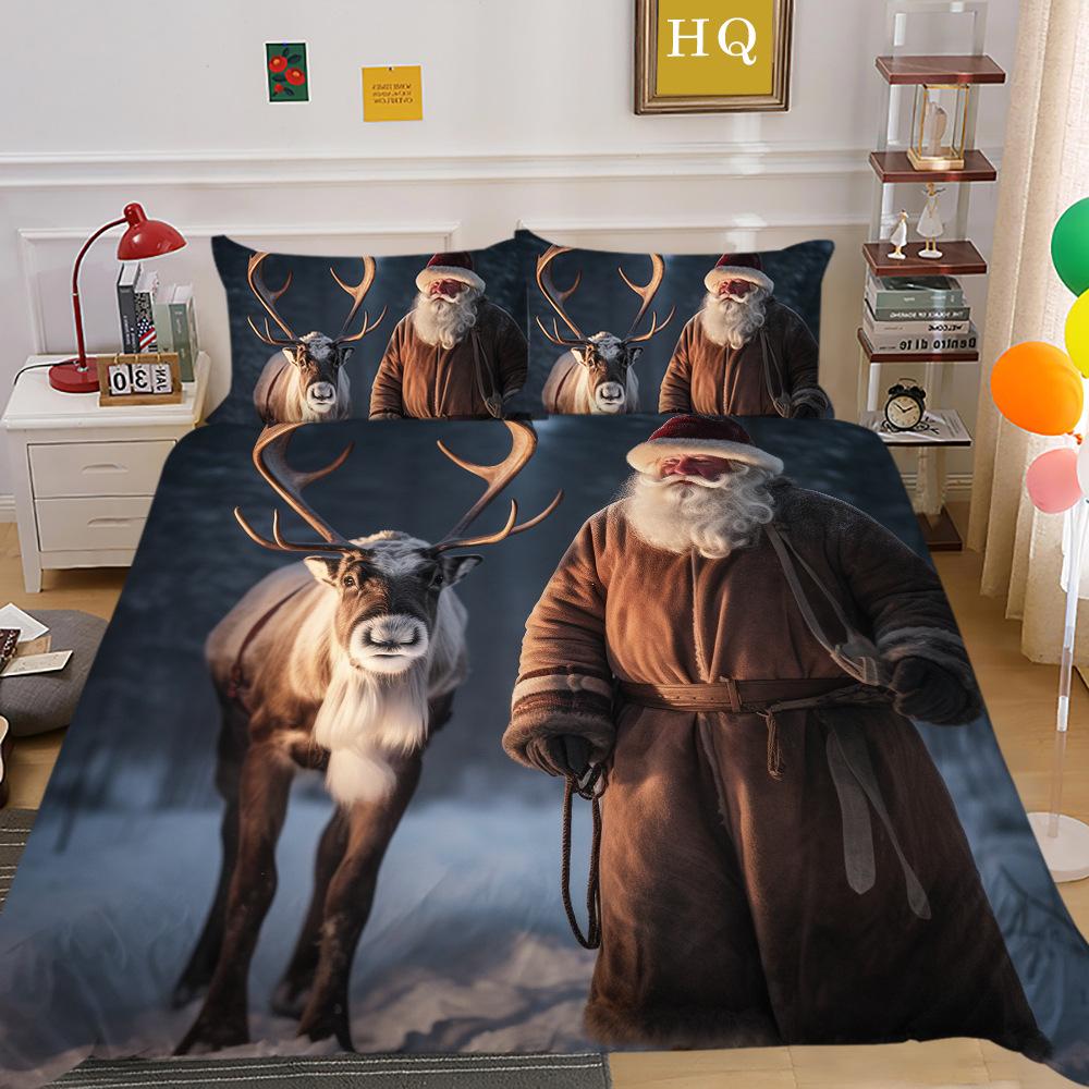 

Рождественский Снежный Лось 3D Печатная Полиэстеровая Наволочка Пододеяльник Набор из двух или трех предметов в наличии EU Single 135*200