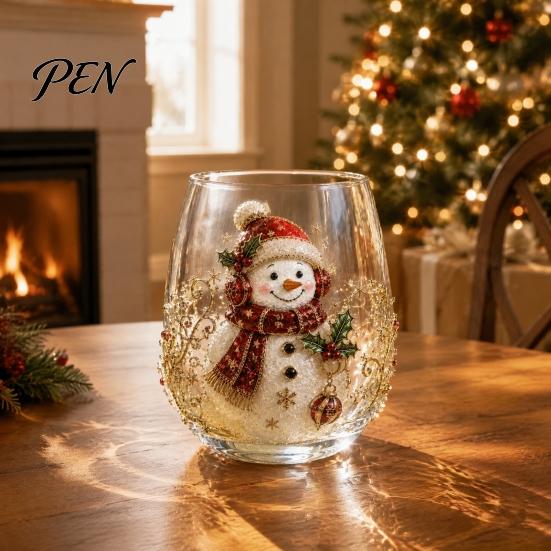 Elegant Wine Glass Set Creative Transparent Santa Claus Pattern Mug, 3D Embossed Christmas Aesthetic Tea Cups, Drinking with Tree Wreath Socks Design,