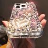 Luxury Fashion Crystal Pink Hardware Lollipop Pearl Heart Drop-Proof Phone Case with Crystal Lanyard, Suitable for iPhone 17 Pro Max / 16 Plus