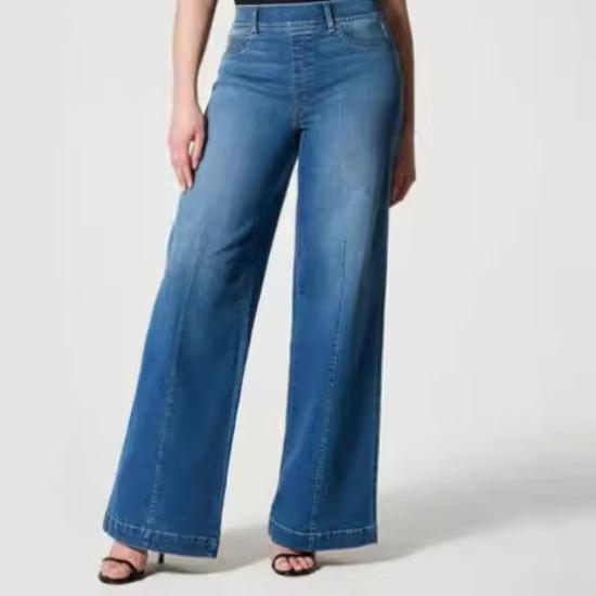 Einfarbige Damen-Freizeit-, Mode-, Locker sitzende, leicht elastische und bequeme Jeans mit geradem Bein und mittlerer Bundhöhe