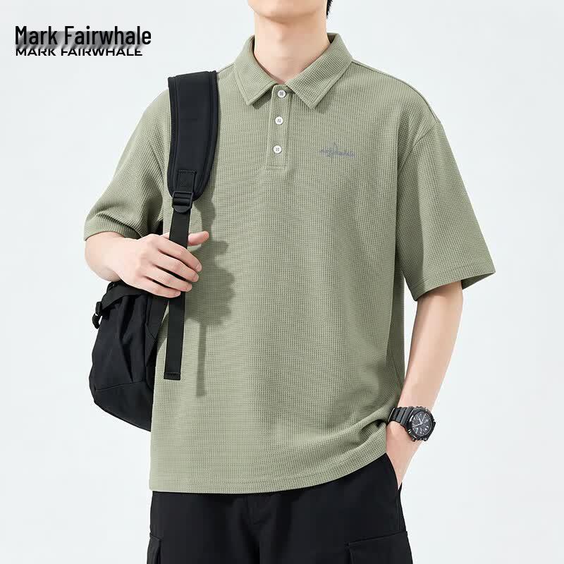 Mark Fairwhale Men's Waffle Knit Short Sleeve Polo Shirt