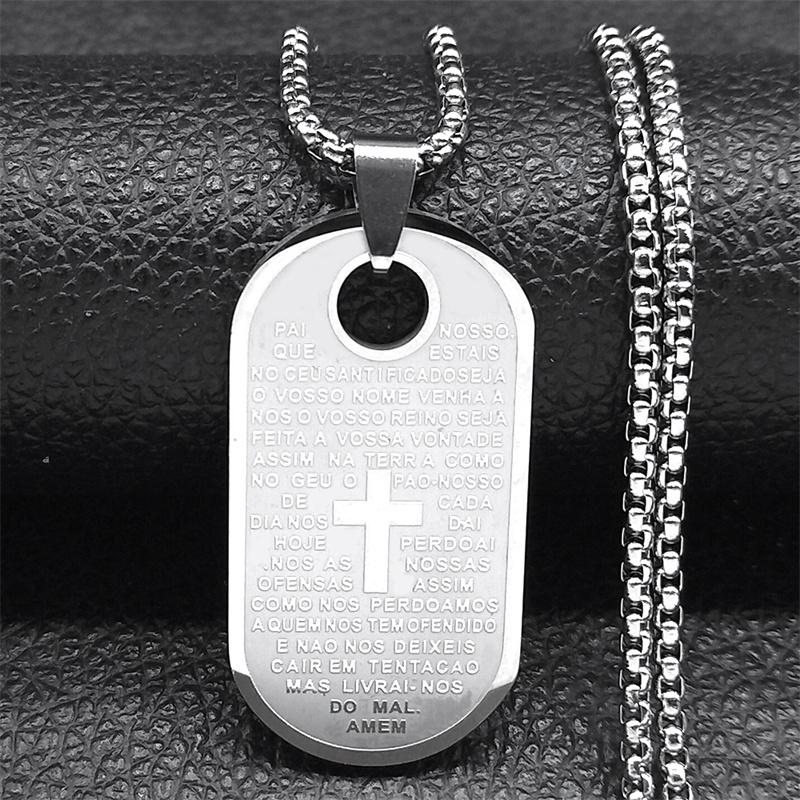 Christian Lord s Prayer Our Father Pendant Necklace Women Men Stainless Steel Portuguese Bible Scripture Chain Jewelry NZZZ497