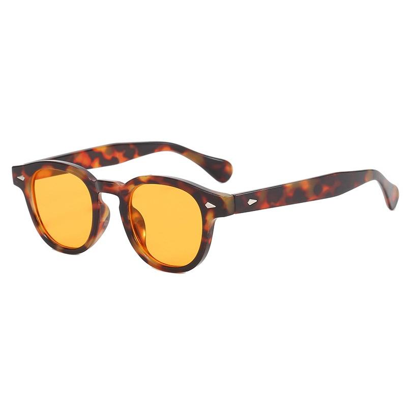 High Quality Fashion Retro Round Sun Glasses Women Rivets Decoration Men Shades UV400 Punk Leopard Sun Glasses
