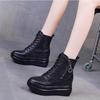 Mode Nouveaux Bottines Cheville Augmentant la Hauteur de 8 cm Pour Femmes Véritable Cuir de Vache Plateforme Épaisse Décontractées Bottines Courtes Automne Hiver Chaussures Chaudes Noir
