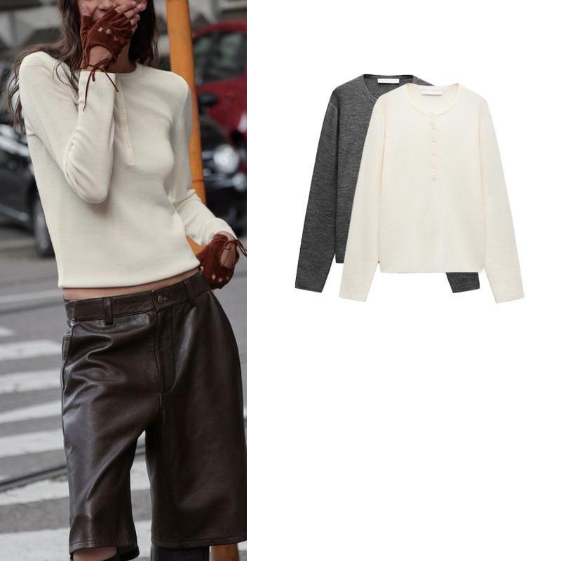 Fall and Winter New Women's Clothing Wool Blend Long Sleeves Round Neck All-Matching Knitting Sweater 3893142 2893142