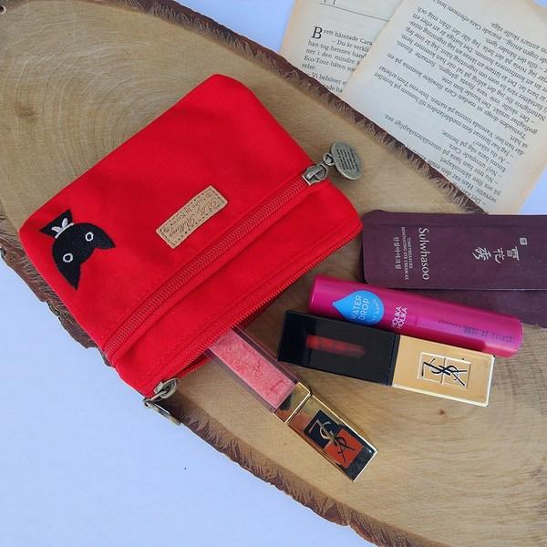 Porte-monnaie zippé en nylon avec broderie de joli chat, pochette pour cartes