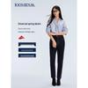 High-Waisted Slimming Straight-Leg Cigarette Pants for Petite Women, 2025 Spring/Autumn, Four-Way Stretch Blue.