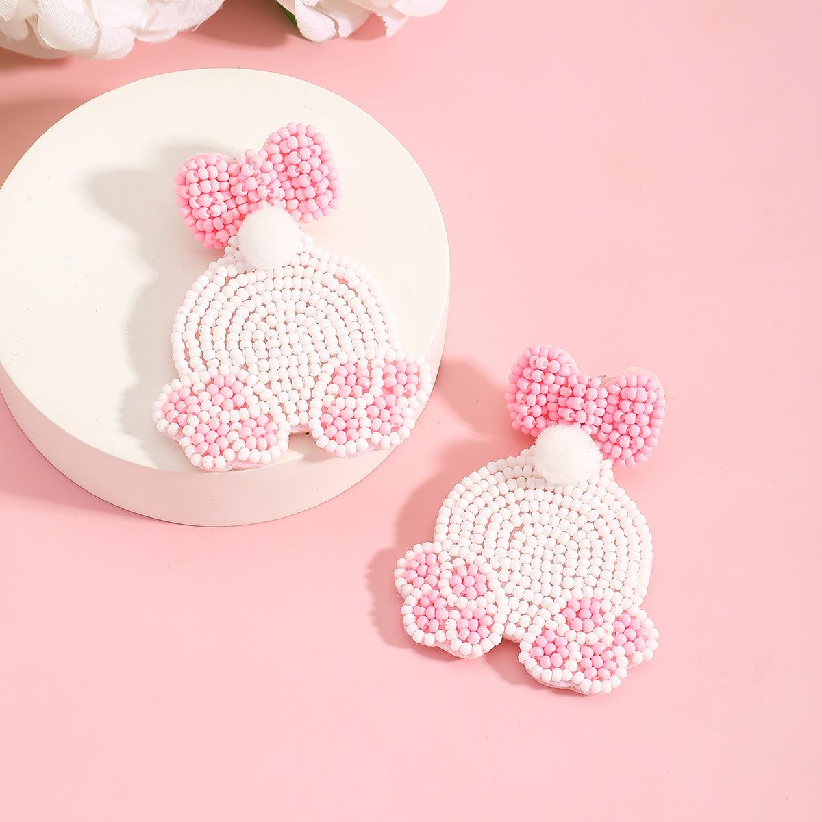 Rabbit Carrot Handmade Rice Bead Earrings Fashion Personality Festival Bow Flower Earrings Women