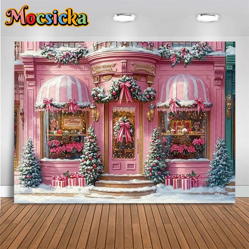 Mocsicka Christmas Photography Background Xmas Tree House Decorations Adult Children Photo Backdrops Holiday Party Studio Banner