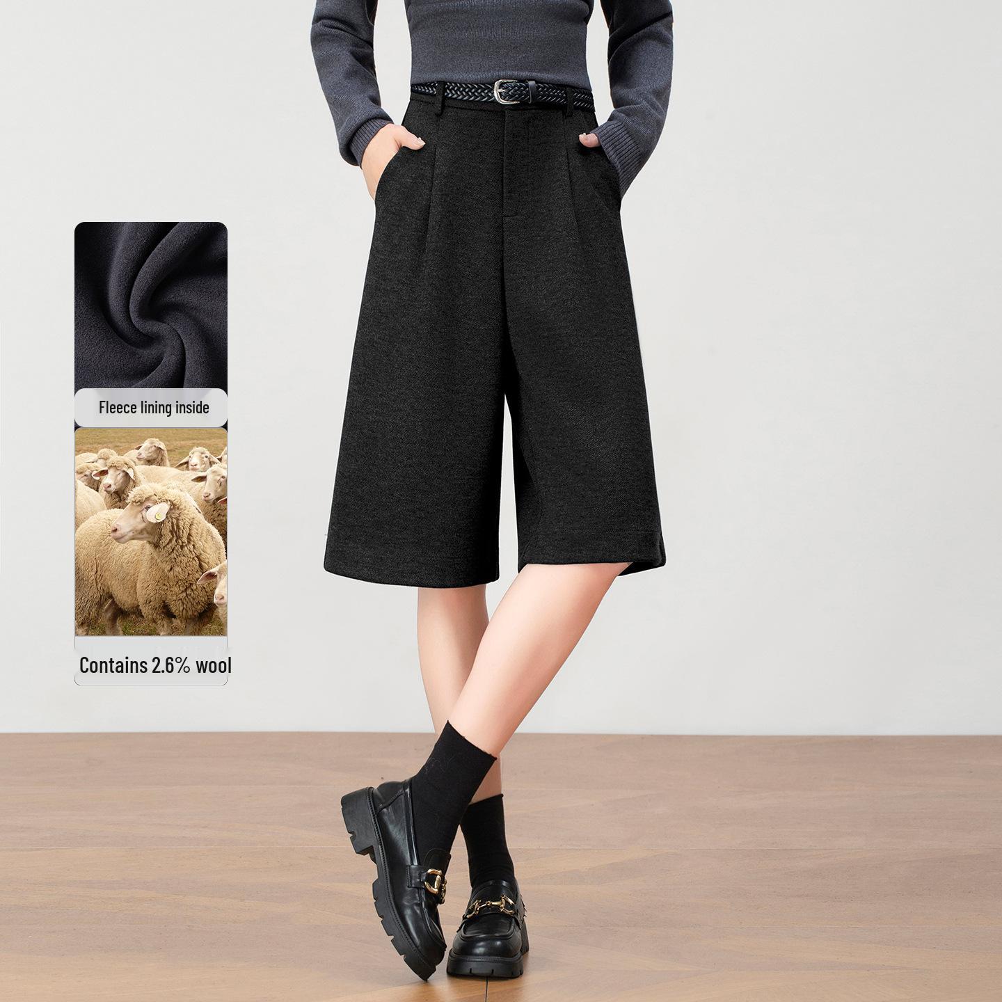 Velvet Woolen High-Waisted Wide-Leg Women s Pants - Winter 2025 Slimming Petite Six-Point Casual Style 28