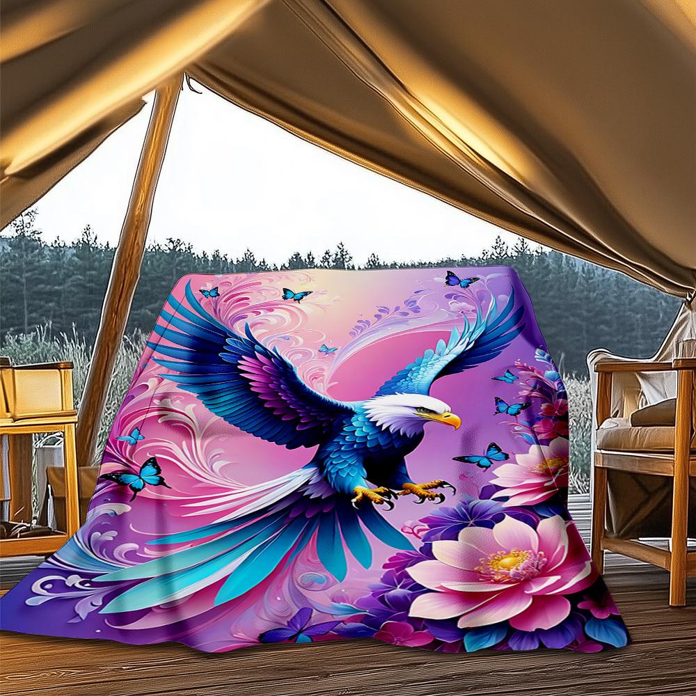 1pc Eagle Fantasy Floral Throw Blanket Polyester Fiber, Lightweight Flannel, Soft & Warm, All Season Use for Outdoor, Camping Digital Print