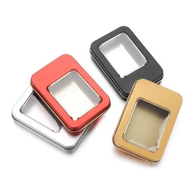 Multicolor Nail Art Display Case Empty Tinplate Storage Box Tin Box with Clear Window Lid  Home Use