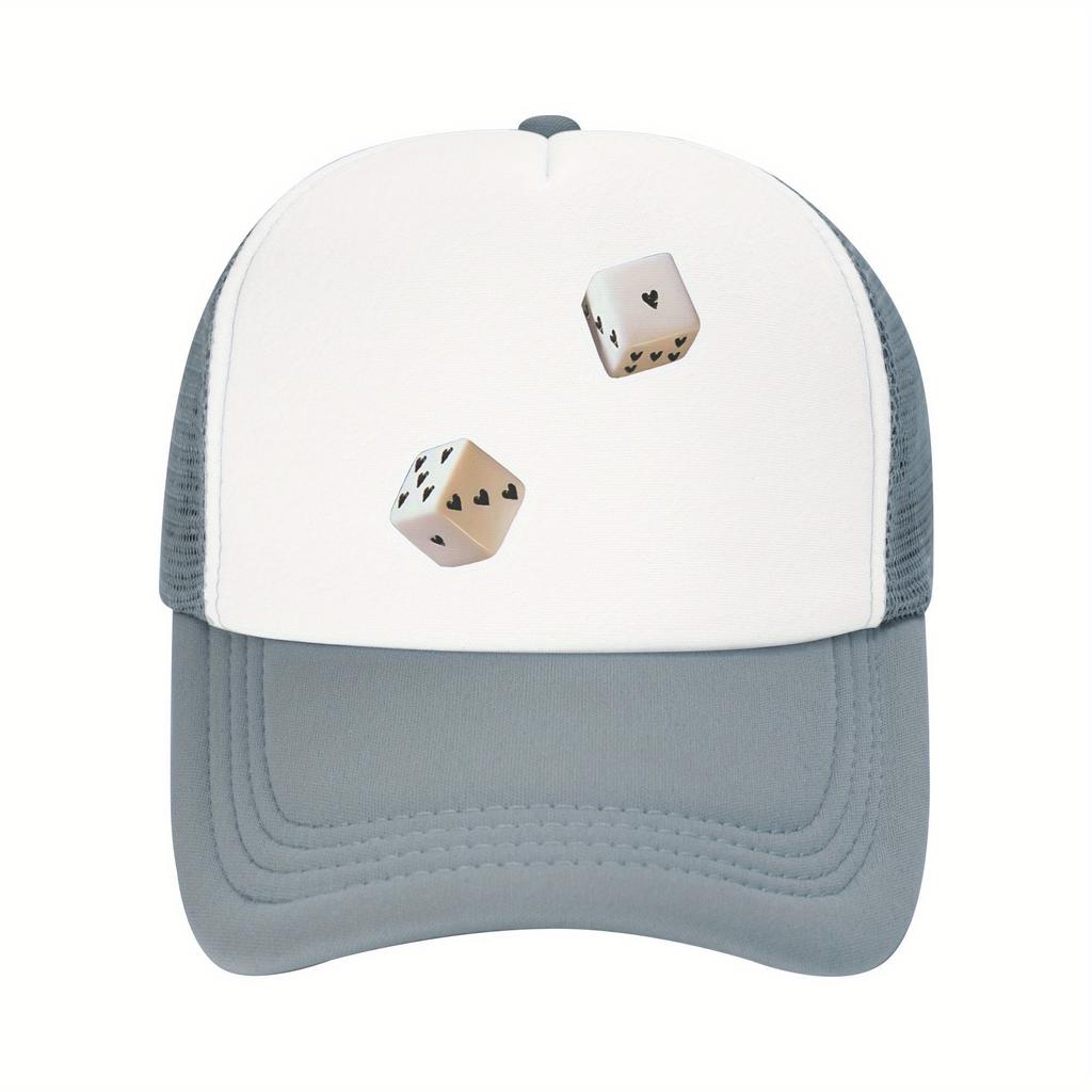 Heart Dice Trucker Hat Adjustable Breathable Mesh Baseball Cap Casual Outdoor Unisex