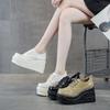 Fashion 10cm Patent Genuine Leather Breathable Pumps Mary Jane Casual Platform Wedge Chunky Heels Lace Up Pumps Ankle Boots Shoes