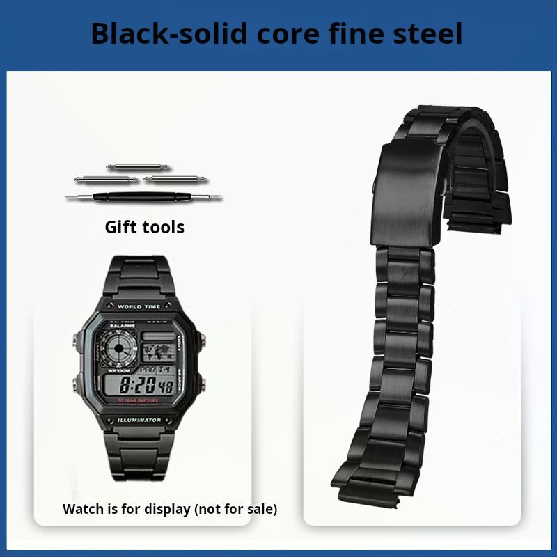 AE1200 Metal Case+strap Mod Kit For Casio Small Block AE-1200 AE-1300 Stainless Steel Strap Black Silver Watch Band Men Bracelet