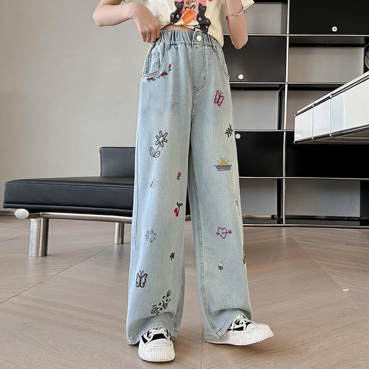 Ultradünne Sommerjeans Tencel Jeans für Mädchen Weitbeinige Hosen Straight Leg Hosen Lockere Hosen