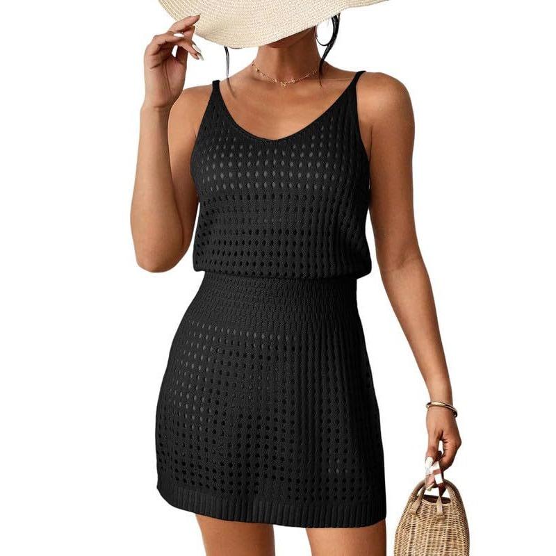 2026 Summer Crochet Hollow Knitted Beach Swimsuit Swim Cover Up Women's Vacation Dress Women