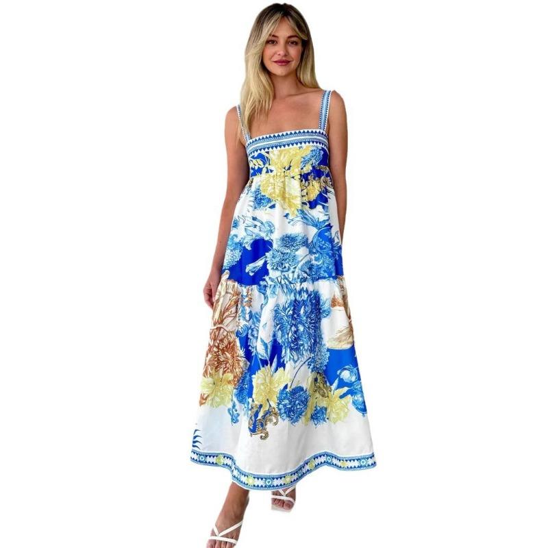 Women's Summer Vacation Style Positioning Print Halter Dress