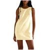 Summer Women's Cotton Linen Comfortable Solid Colour Sleeveless Backless Pocket Dresses