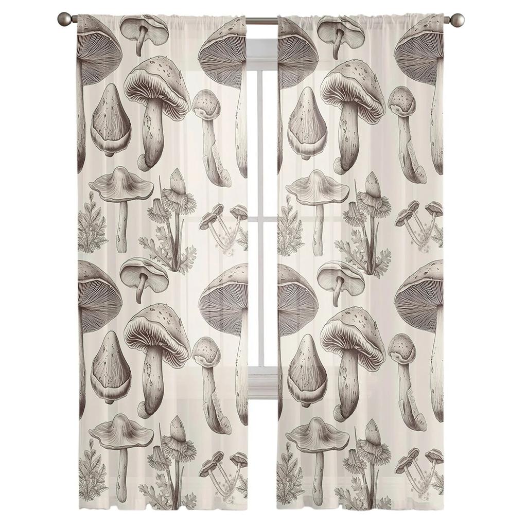 Mushroom Nostalgia Leaves Bedroom Transparent Sheer Curtains Holiday Decoration Window Voile Tulle Curtain